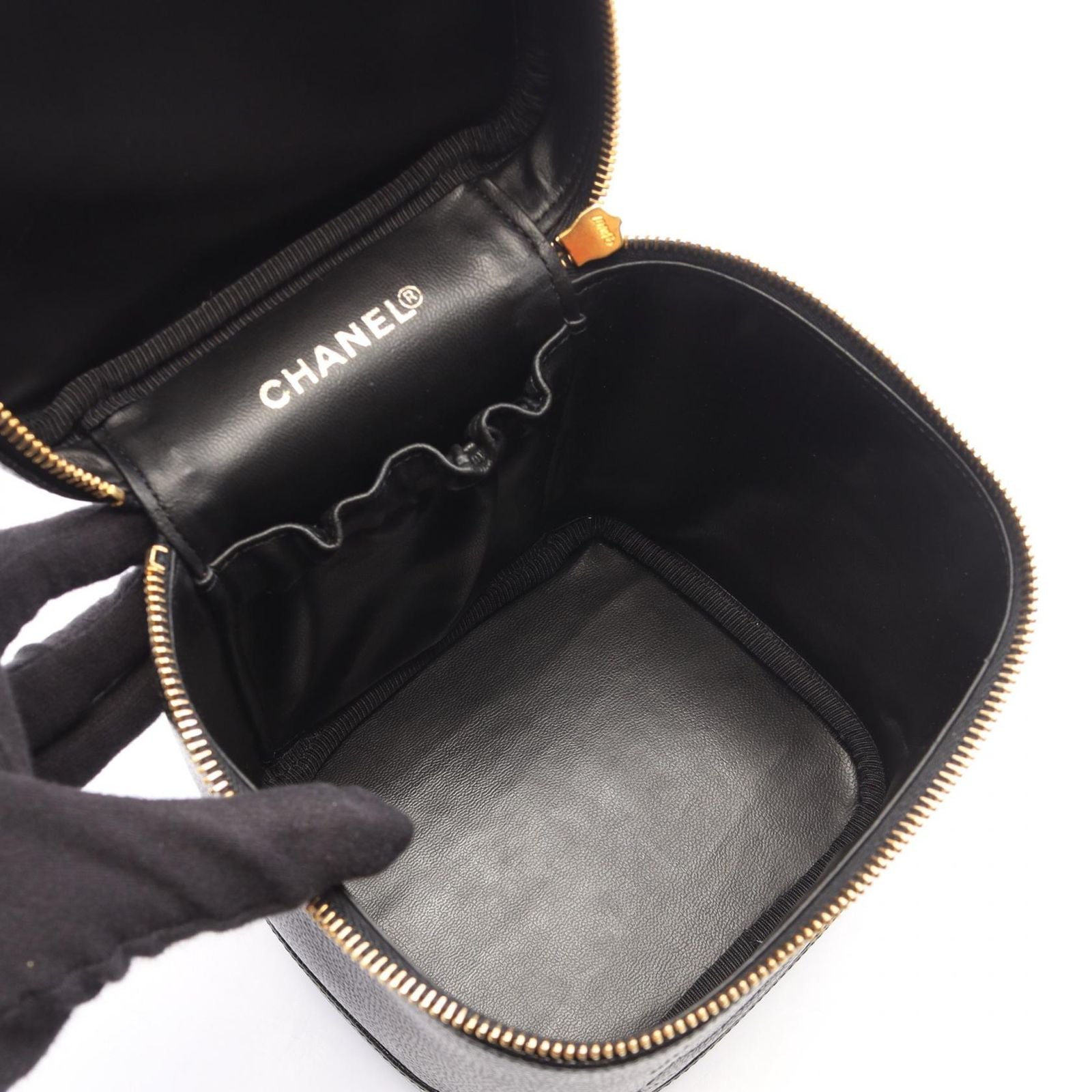 Chanel Handbag CC Logo Black Caviar Leather Vertical Vanity — view 3