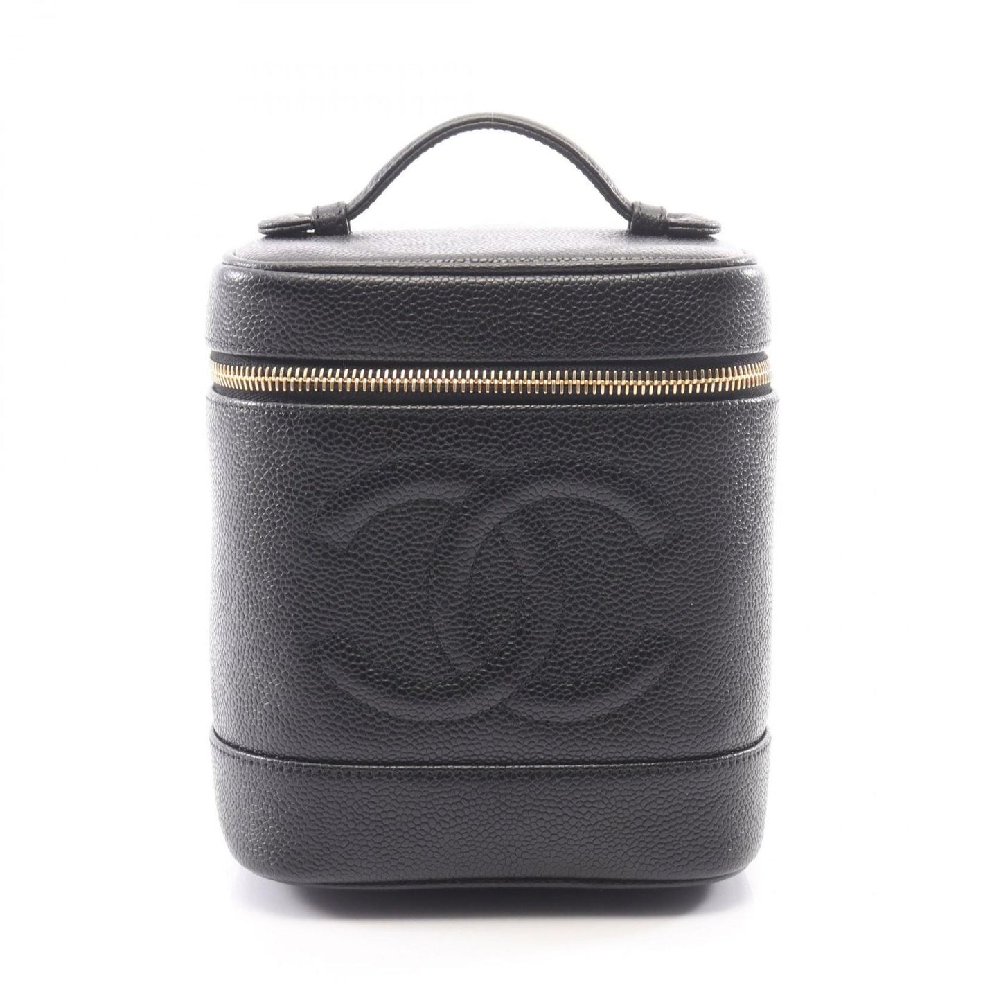 Chanel Handbag CC Logo Black Caviar Leather Vertical Vanity