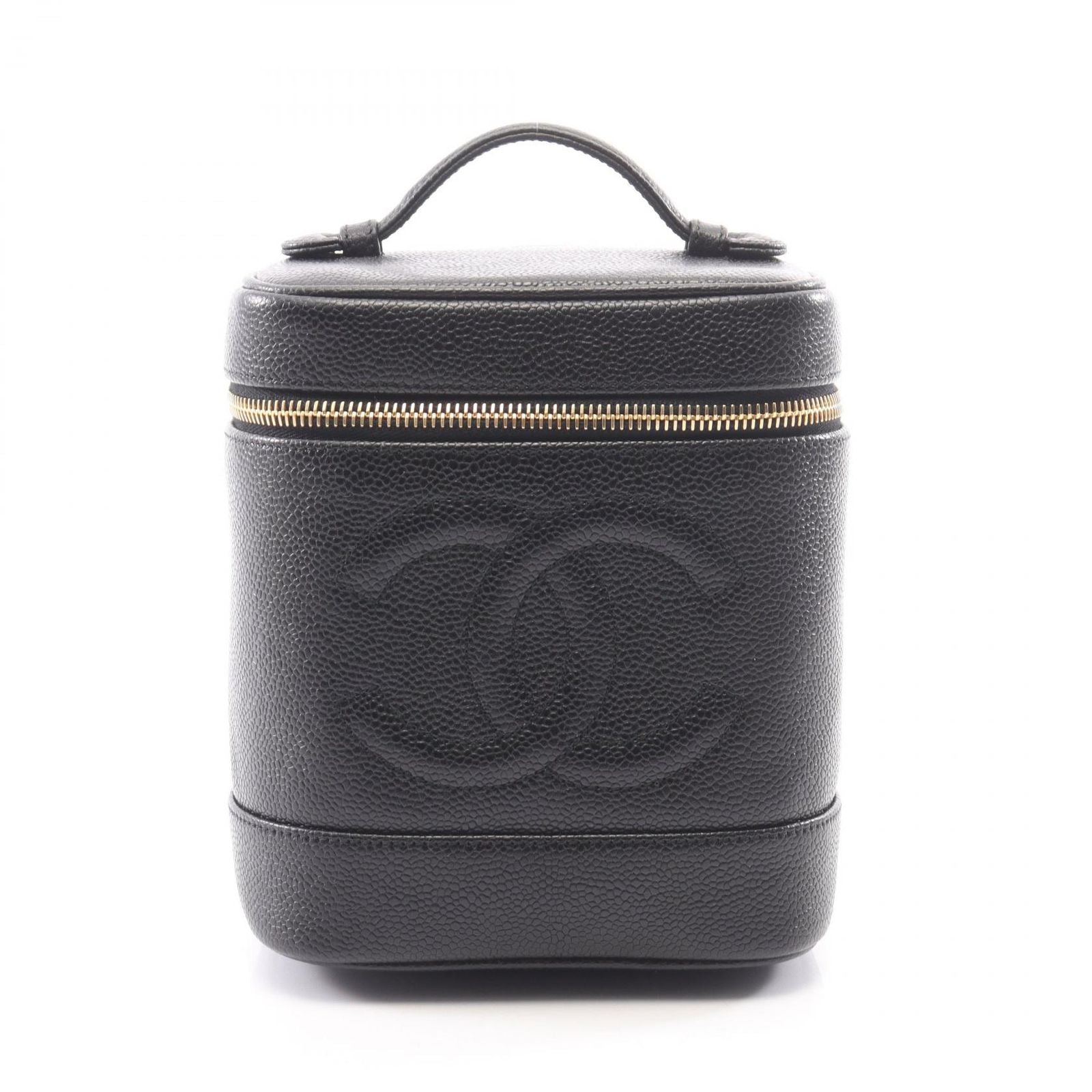 Chanel Handbag CC Logo Black Caviar Leather Vertical Vanity