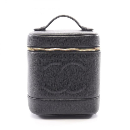 Chanel Handbag CC Logo Black Caviar Leather Vertical Vanity