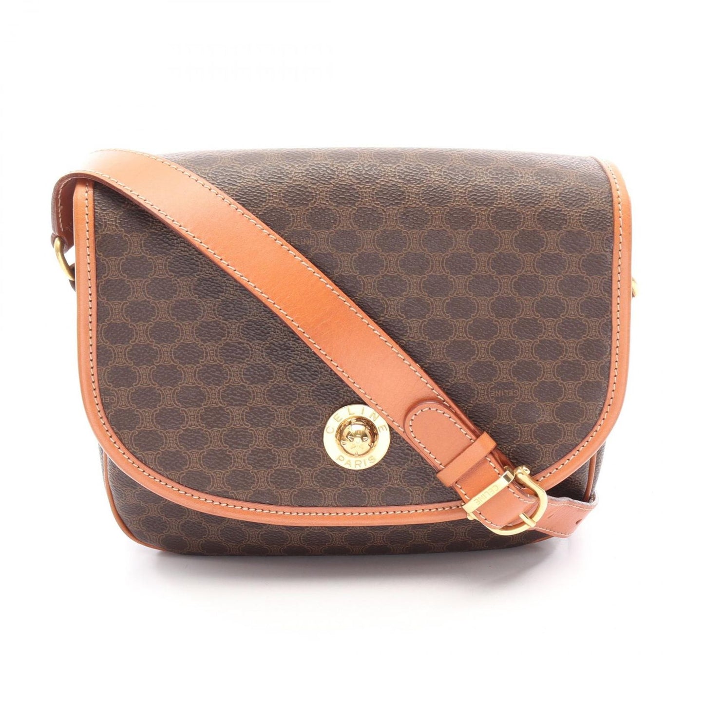 Celine Shoulder Bag Macadam Star Ball Brown Dark Canvas Leather