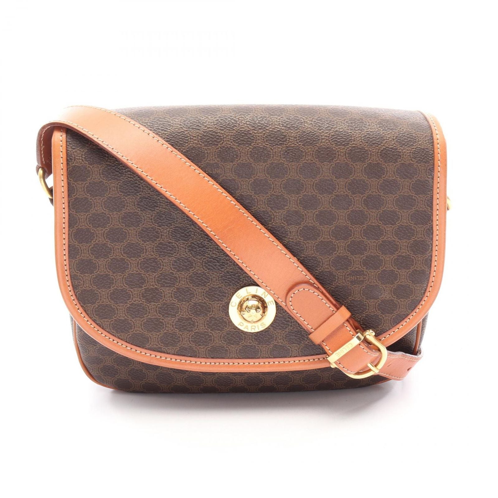 Celine Shoulder Bag Macadam Star Ball Brown Dark Canvas Leather