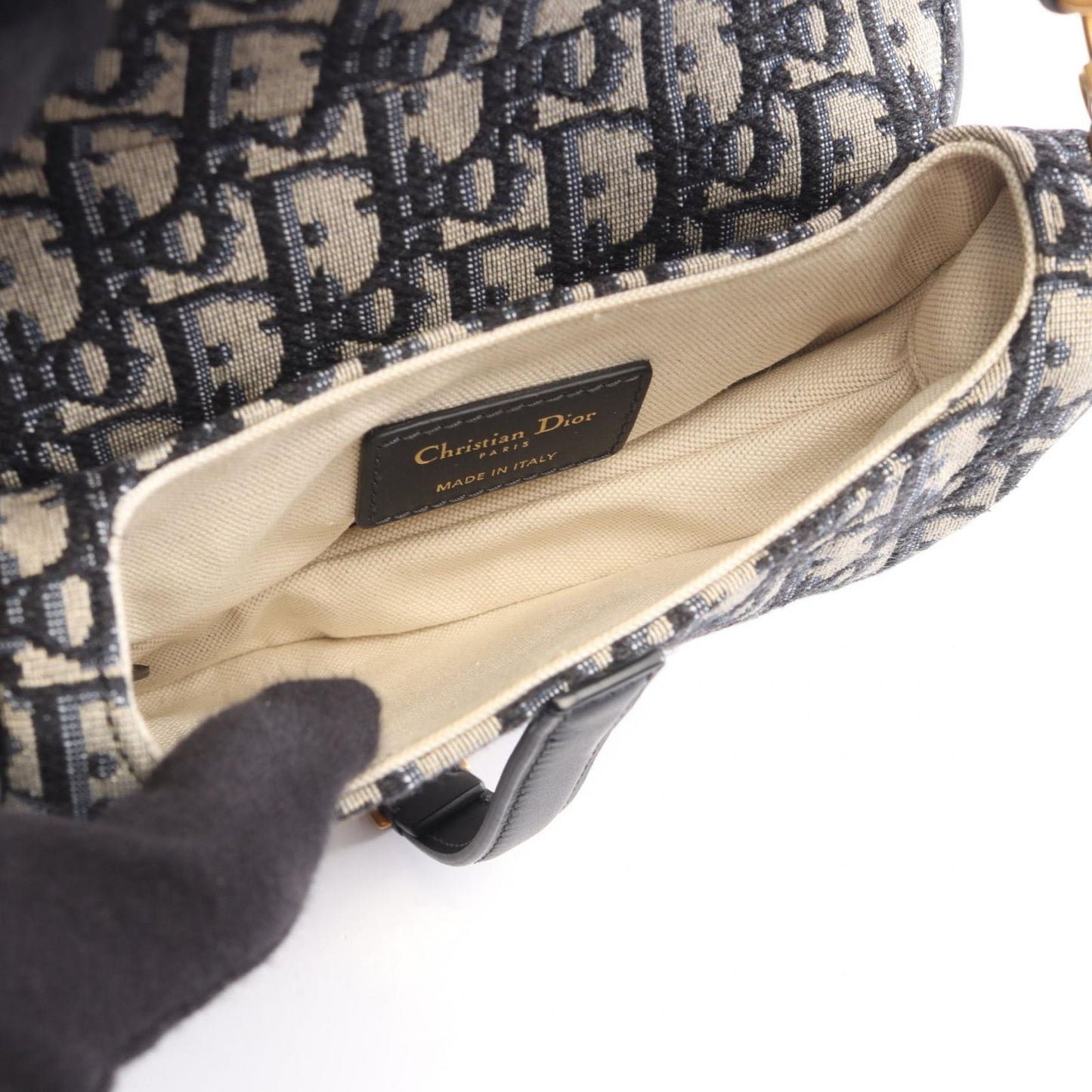 Dior Saddle Bag Mini Oblique Jacquard Navy Ivory Canvas Leather — view 3