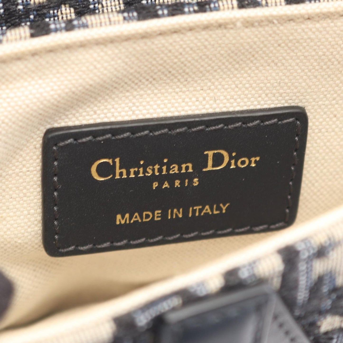 Dior Saddle Bag Mini Oblique Jacquard Navy Ivory Canvas Leather — view 4