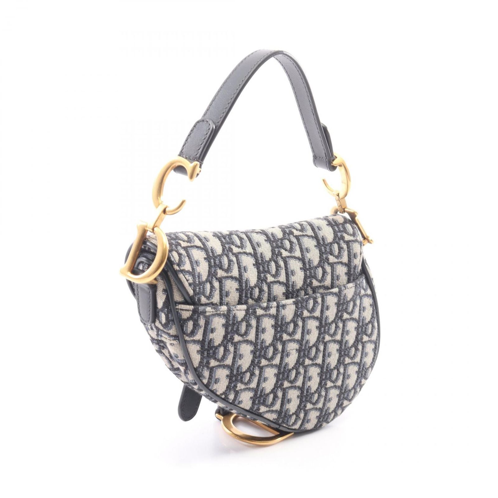 Dior Saddle Bag Mini Oblique Jacquard Navy Ivory Canvas Leather — view 2