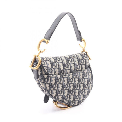Dior Saddle Bag Mini Oblique Jacquard Navy Ivory Canvas Leather — view 2