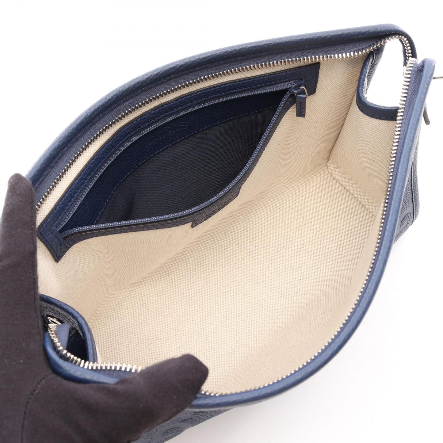 Gucci Clutch Jumbo GG Pouch Navy Leather — view 3