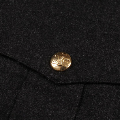 Celine Collarless Jacket Crop Top Triomphe Button Flap Pocket Cashmere — view 5