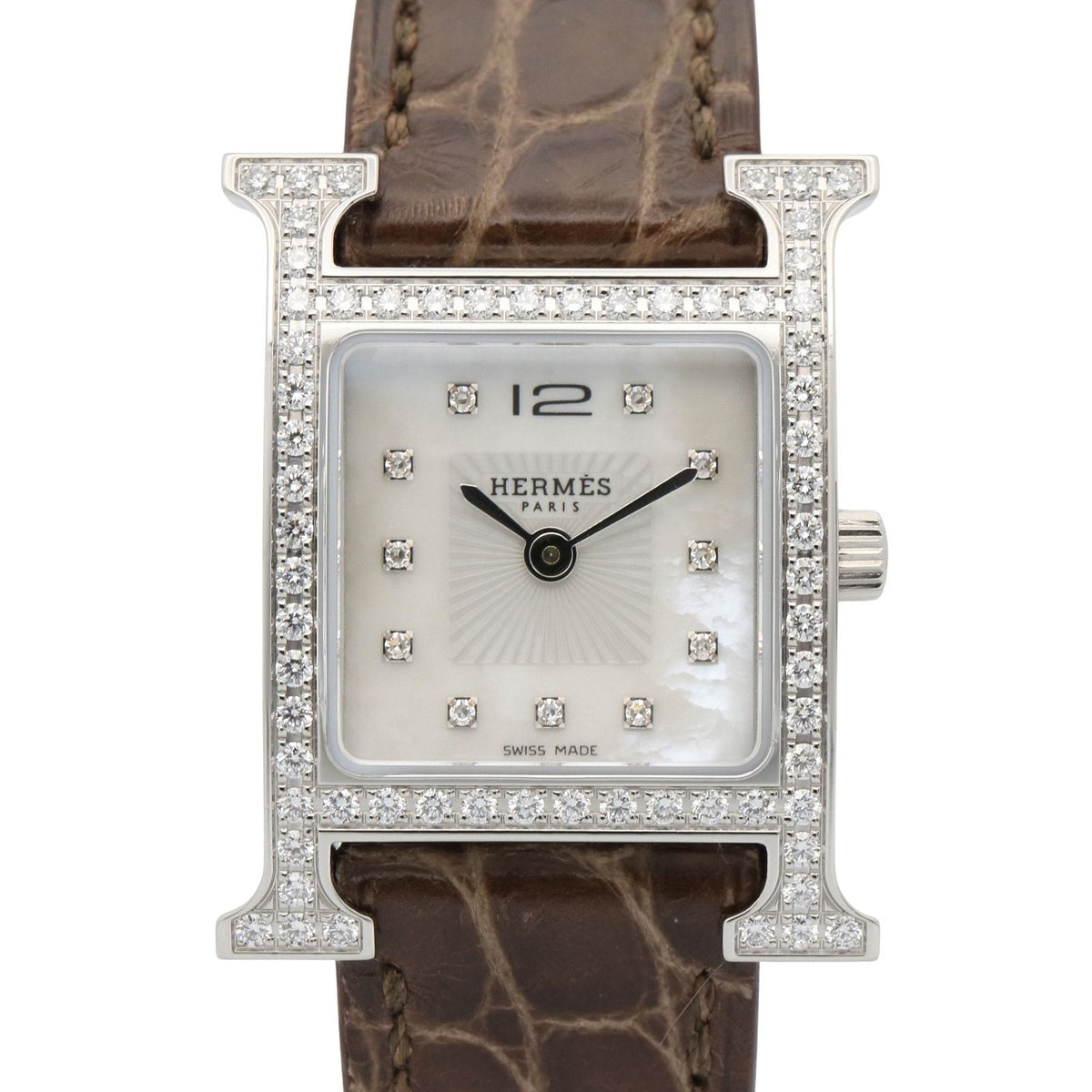 Hermes Watch White Shell Stainless Steel Diamond