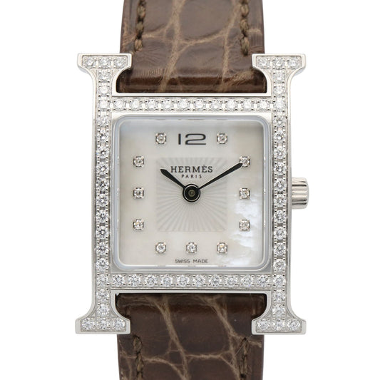 Hermes Watch White Shell Stainless Steel Diamond