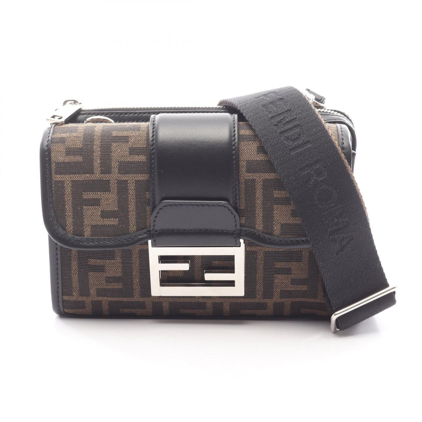 Fendi Shoulder Bag Double Baguette Canvas Leather