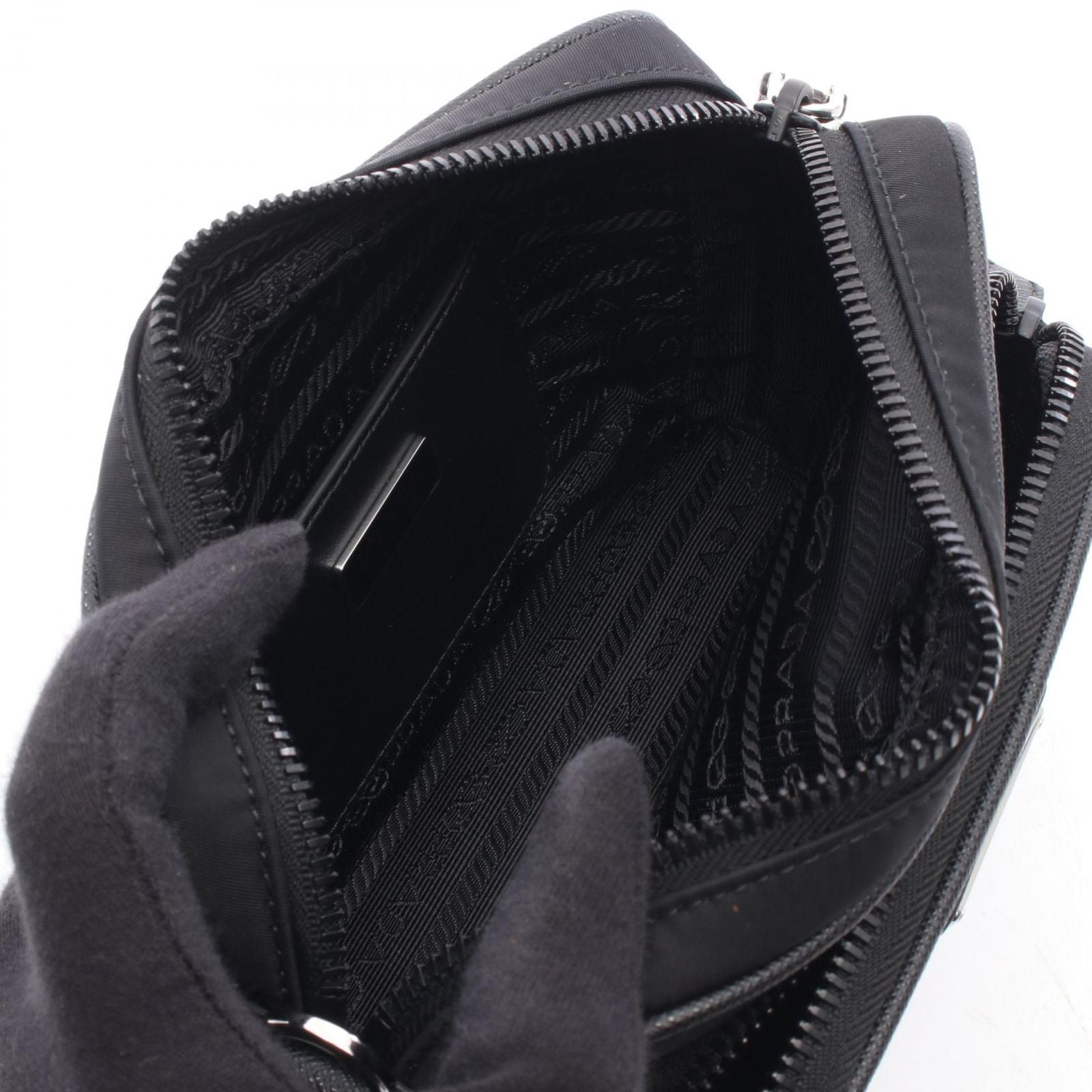 Prada Shoulder Bag Tessuto Nylon Saffiano Leather — view 3