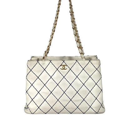 Chanel Shoulder Bag CC Logo Leather White