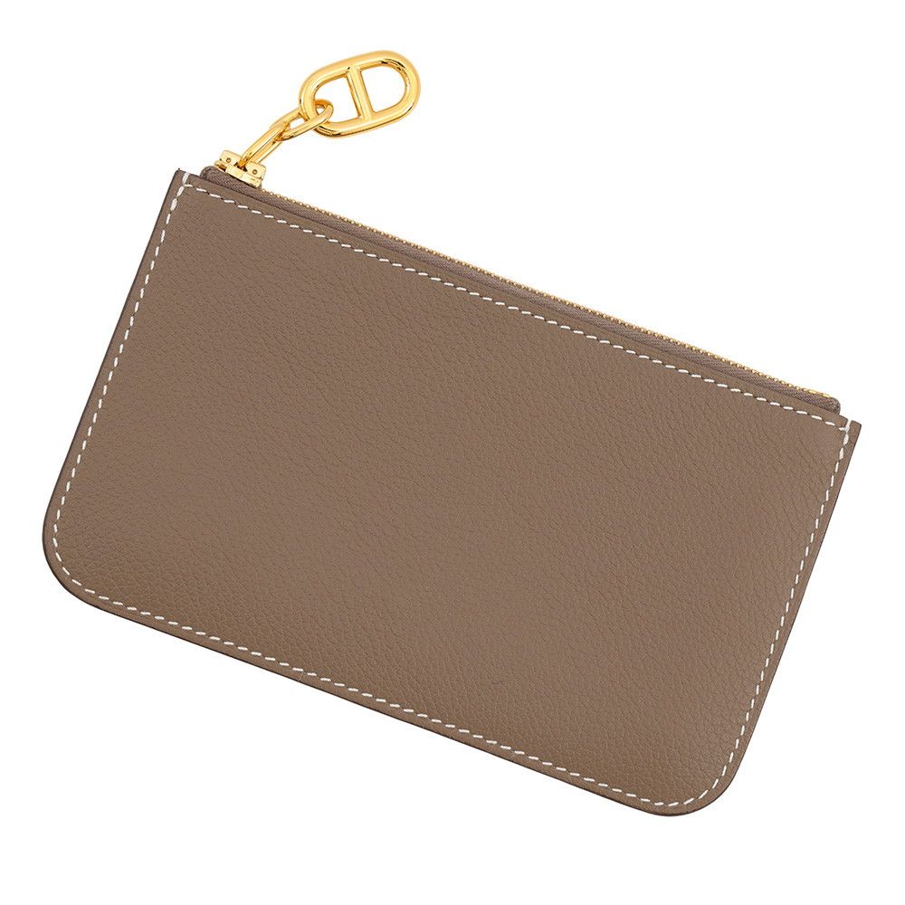 Hermes Card Case Zipengo Chaine D'Ancre Etoupe Gold Evercolor Wallet Set