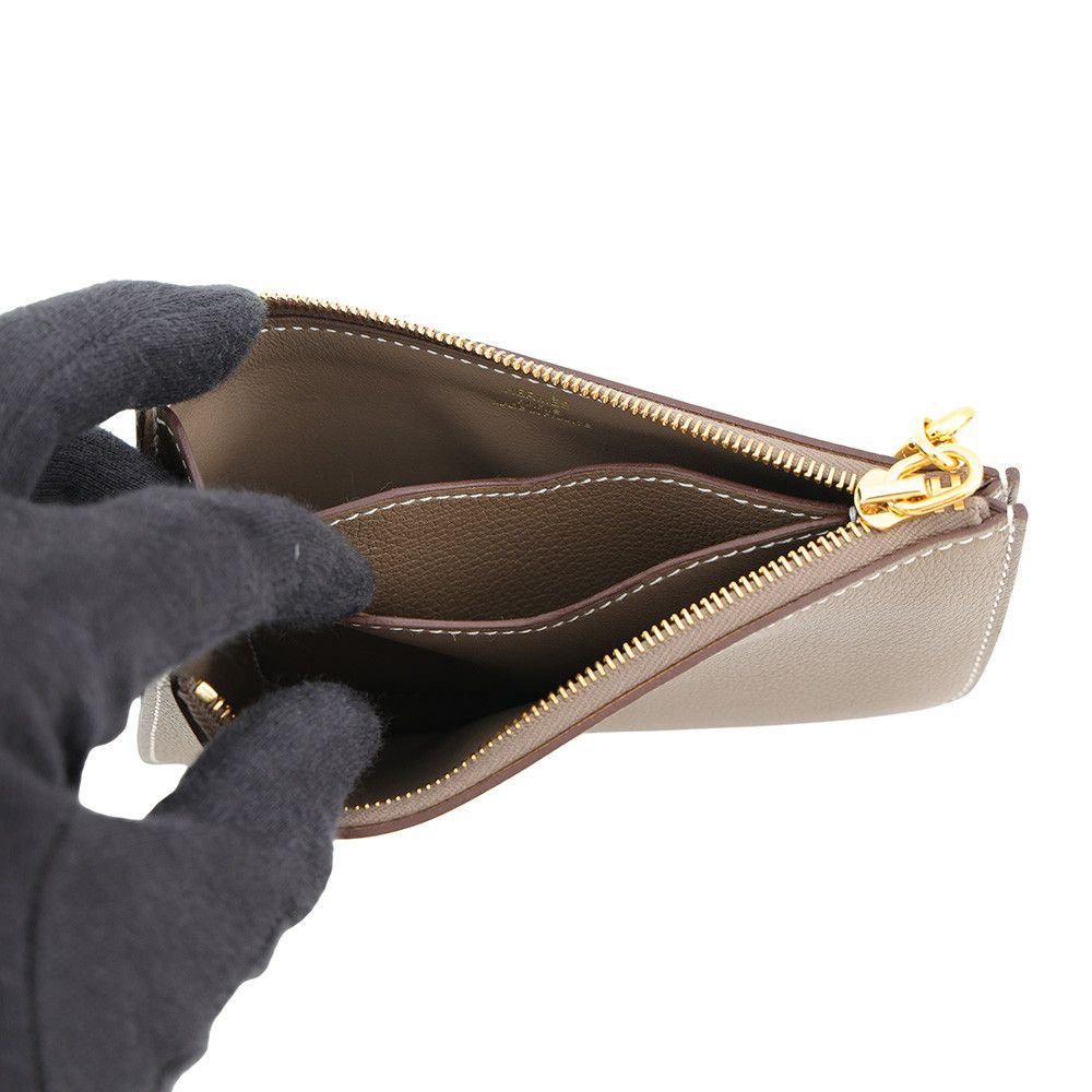 Hermes Card Case Zipengo Chaine D'Ancre Etoupe Gold Evercolor Wallet Set — view 4