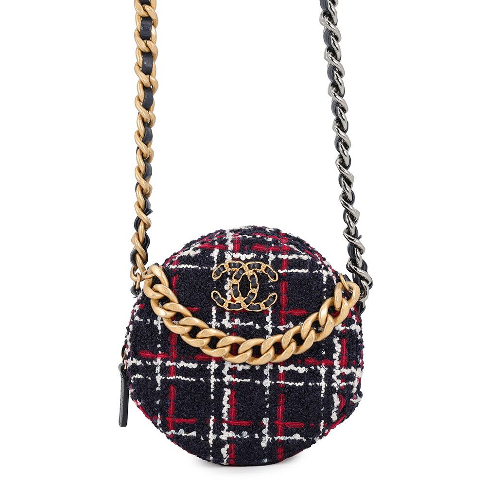Chanel Chain Shoulder Bag 19 Quilted CC Logo Tweed