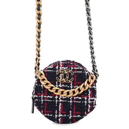 Chanel Chain Shoulder Bag 19 Quilted CC Logo Tweed