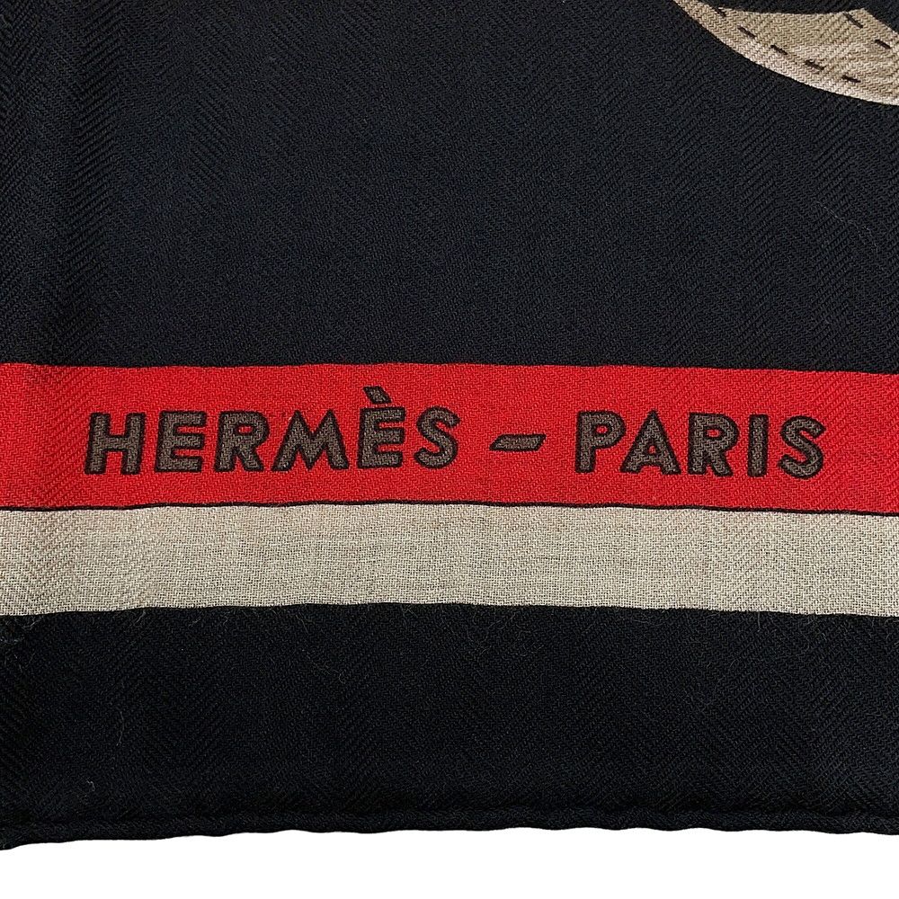 Hermes Shawl Carre Geant 140 Coaching Cashmere Silk Black Scarf — view 5