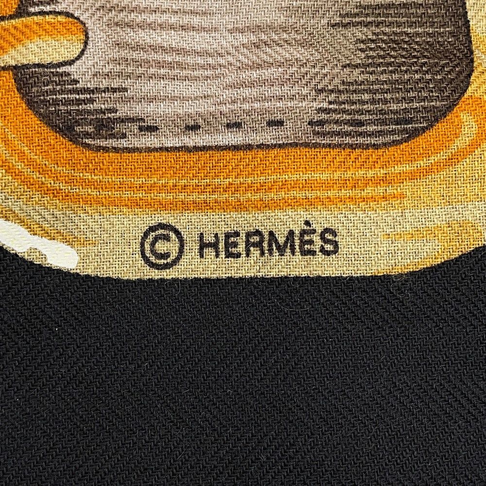 Hermes Shawl Carre Geant 140 Coaching Cashmere Silk Black Scarf — view 6