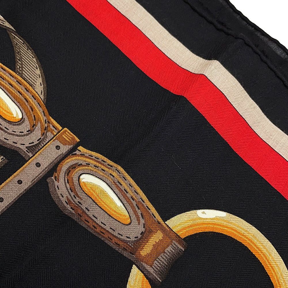 Hermes Shawl Carre Geant 140 Coaching Cashmere Silk Black Scarf — view 2
