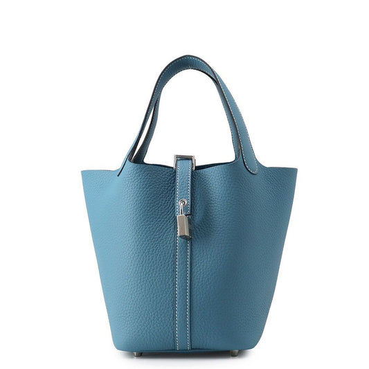 Hermes Handbag Picotin Lock PM New Blue Jean Silver Taurillon Clemence Tote