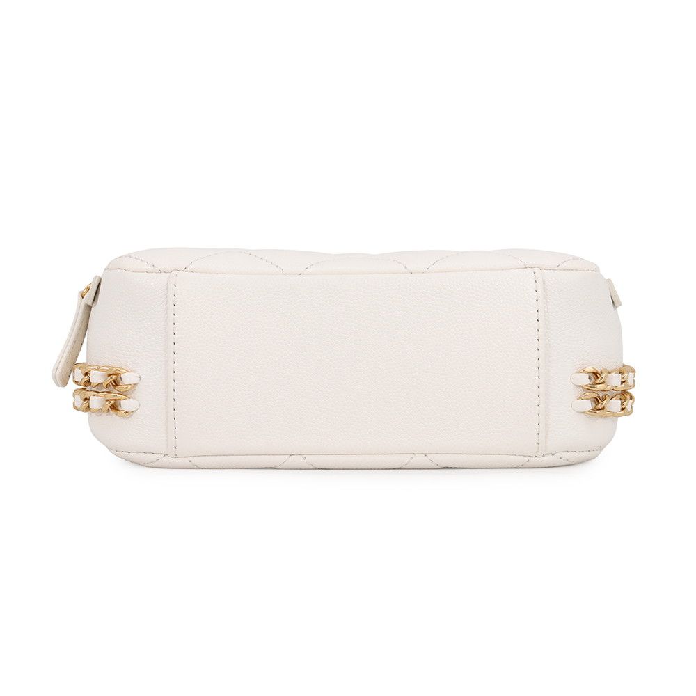 Chanel Chain Shoulder Bag Quilted CC Logo Caviar Leather White — view 3