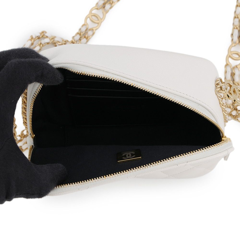 Chanel Chain Shoulder Bag Quilted CC Logo Caviar Leather White — view 5