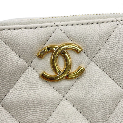 Chanel Chain Shoulder Bag Quilted CC Logo Caviar Leather White — view 8