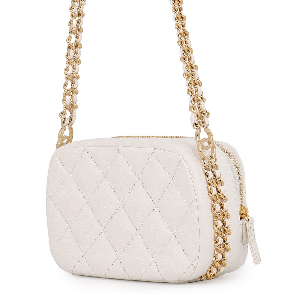 Chanel Chain Shoulder Bag Quilted CC Logo Caviar Leather White — view 2