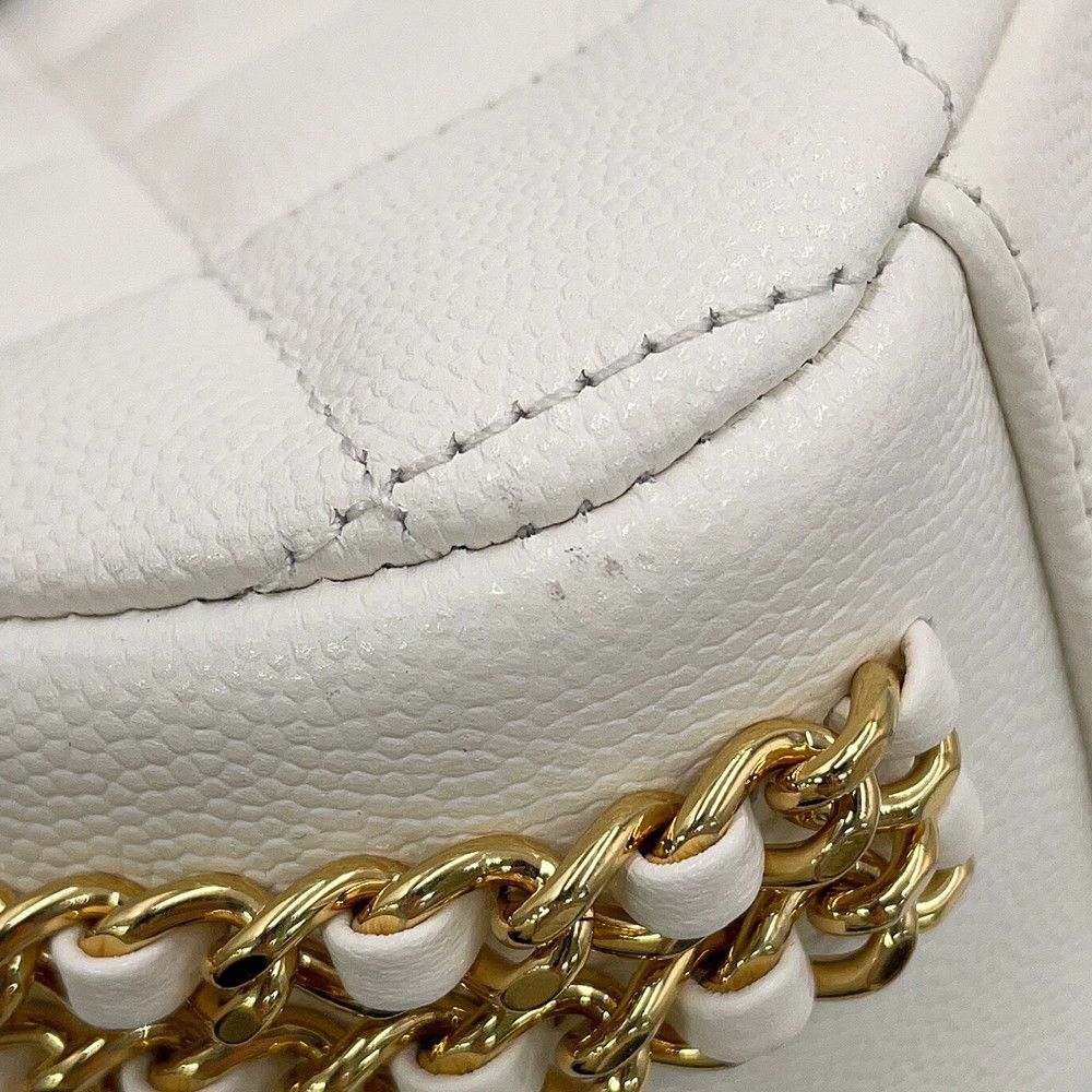 Chanel Chain Shoulder Bag Quilted CC Logo Caviar Leather White — view 6