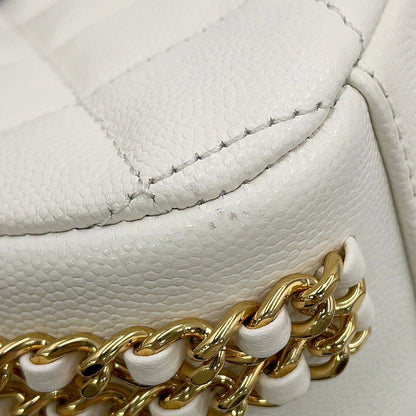 Chanel Chain Shoulder Bag Quilted CC Logo Caviar Leather White — view 6