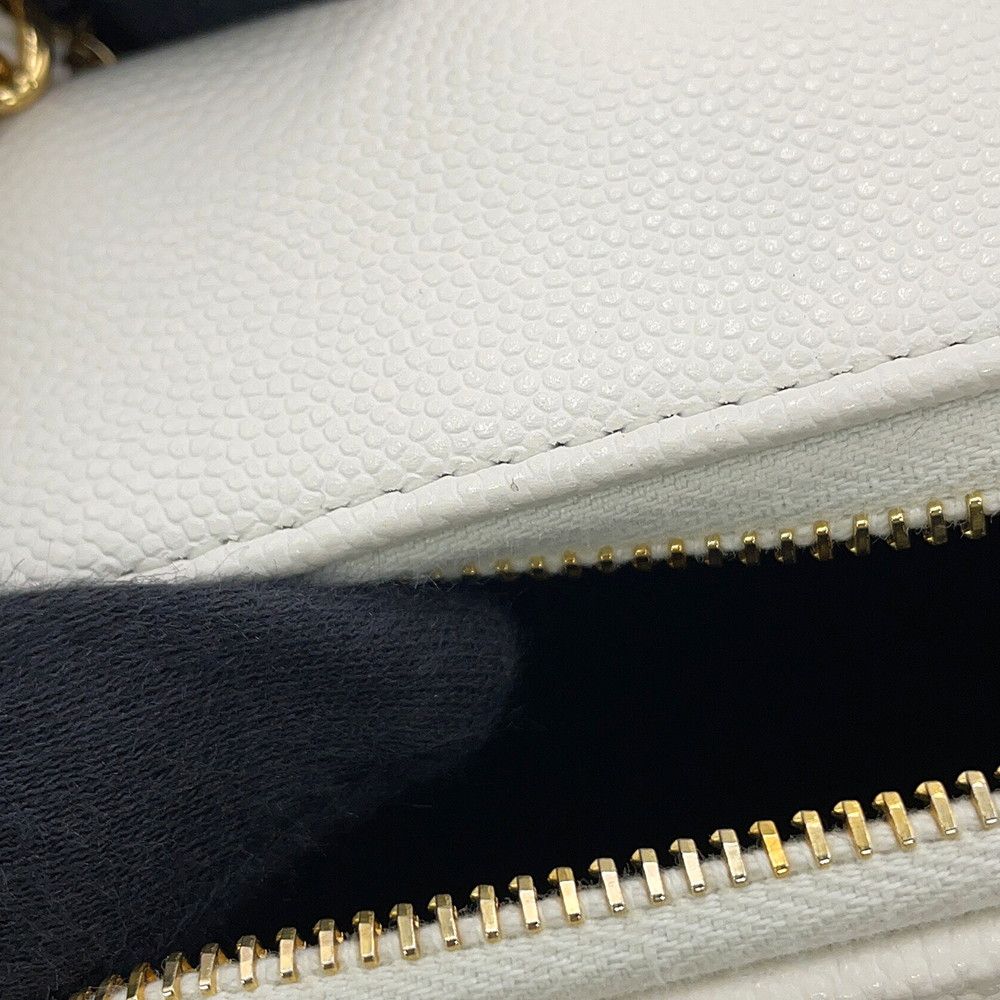 Chanel Chain Shoulder Bag Quilted CC Logo Caviar Leather White — view 7