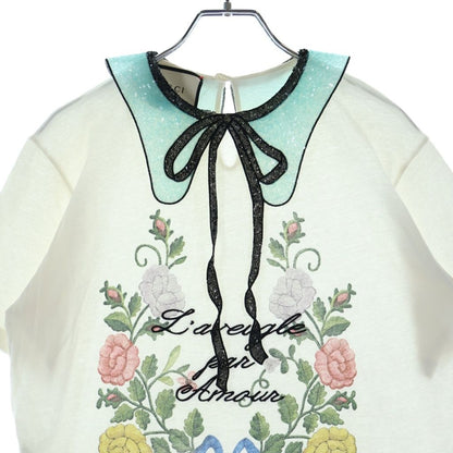 Gucci Floral Blouse Sequin Ribbon Short Sleeve T-Shirt White — view 3