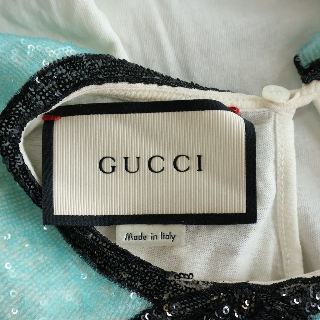 Gucci Floral Blouse Sequin Ribbon Short Sleeve T-Shirt White — view 6