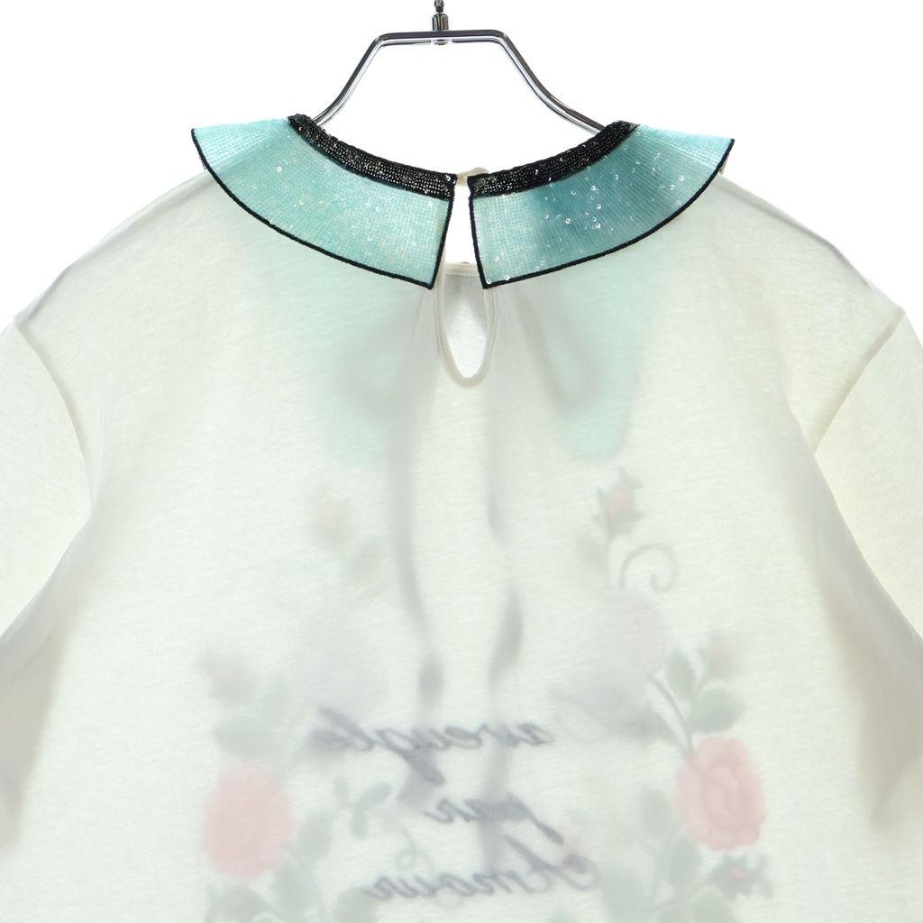 Gucci Floral Blouse Sequin Ribbon Short Sleeve T-Shirt White — view 4
