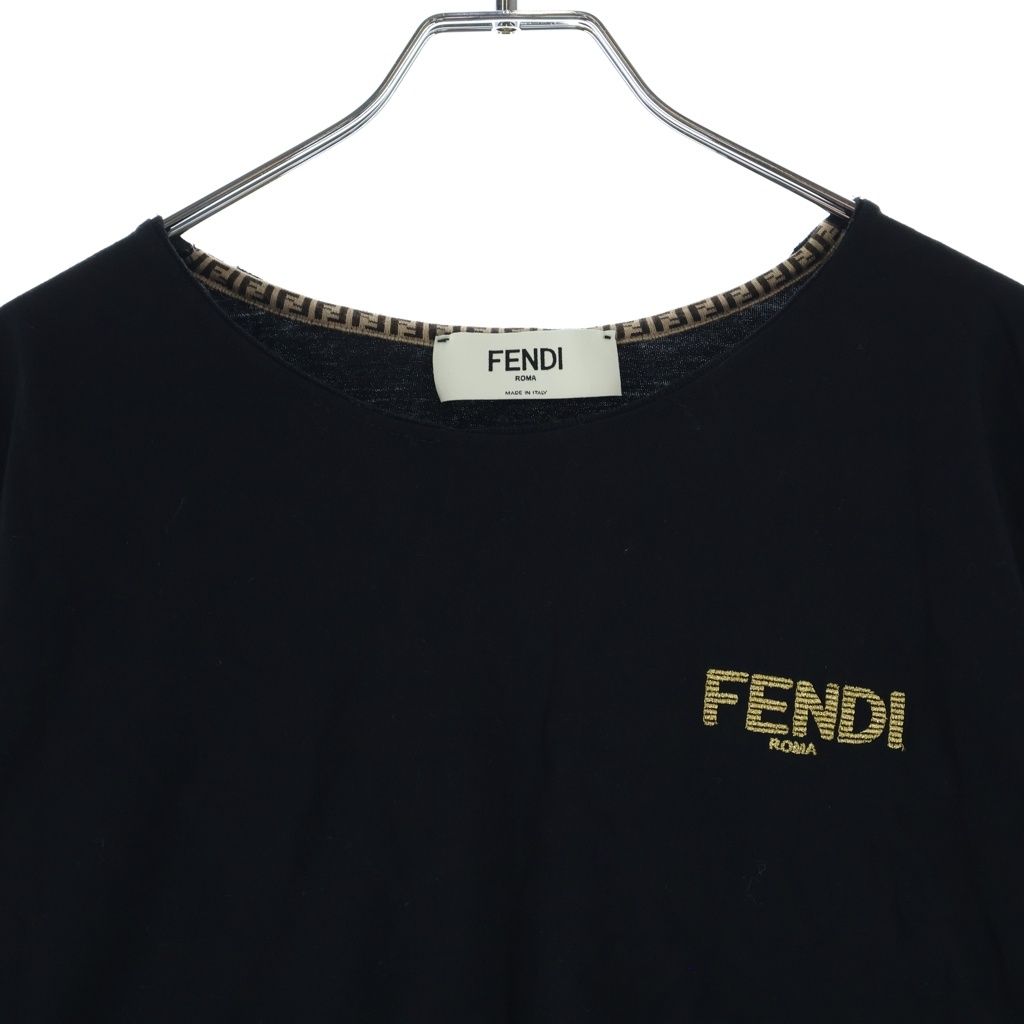 Fendi Front Logo Cropped Crew Neck Short Sleeve T-Shirt Black — view 3
