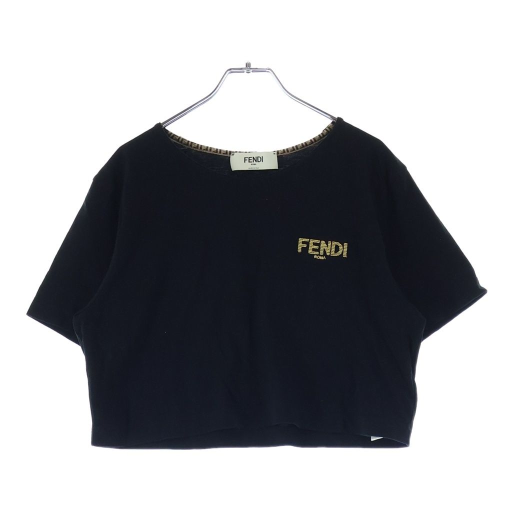Fendi Front Logo Cropped Crew Neck Short Sleeve T-Shirt Black