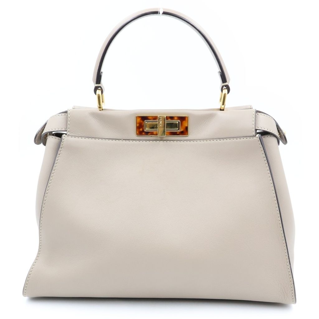 Fendi Peekaboo 2-Way Handbag Beige Leather Street