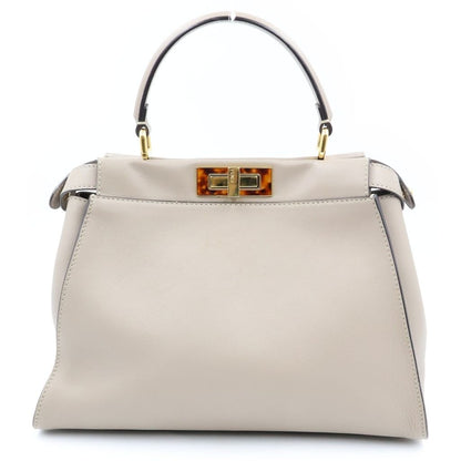 Fendi Peekaboo 2-Way Handbag Beige Leather Street