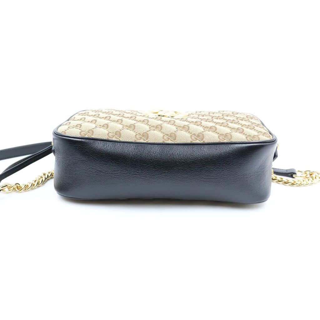Gucci GG Marmont Canvas Leather Chain Shoulder Bag Gold Beige Black — view 4