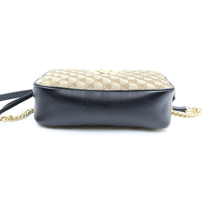 Gucci GG Marmont Canvas Leather Chain Shoulder Bag Gold Beige Black — view 4