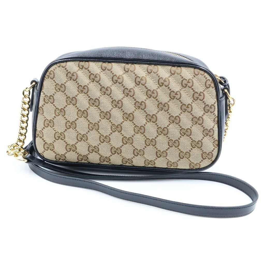 Gucci GG Marmont Canvas Leather Chain Shoulder Bag Gold Beige Black — view 2