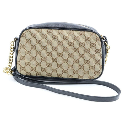 Gucci GG Marmont Canvas Leather Chain Shoulder Bag Gold Beige Black — view 2
