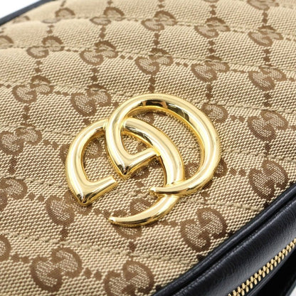 Gucci GG Marmont Canvas Leather Chain Shoulder Bag Gold Beige Black — view 6