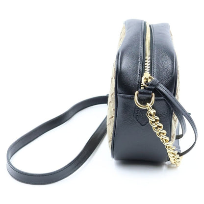 Gucci GG Marmont Canvas Leather Chain Shoulder Bag Gold Beige Black — view 3