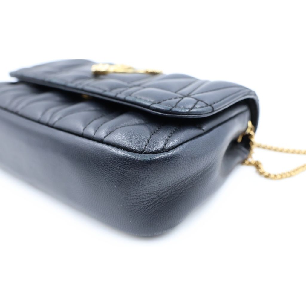 Versace Virtus Logo Plate Quilted Lambskin Leather Chain Shoulder Bag Gold Black — view 5