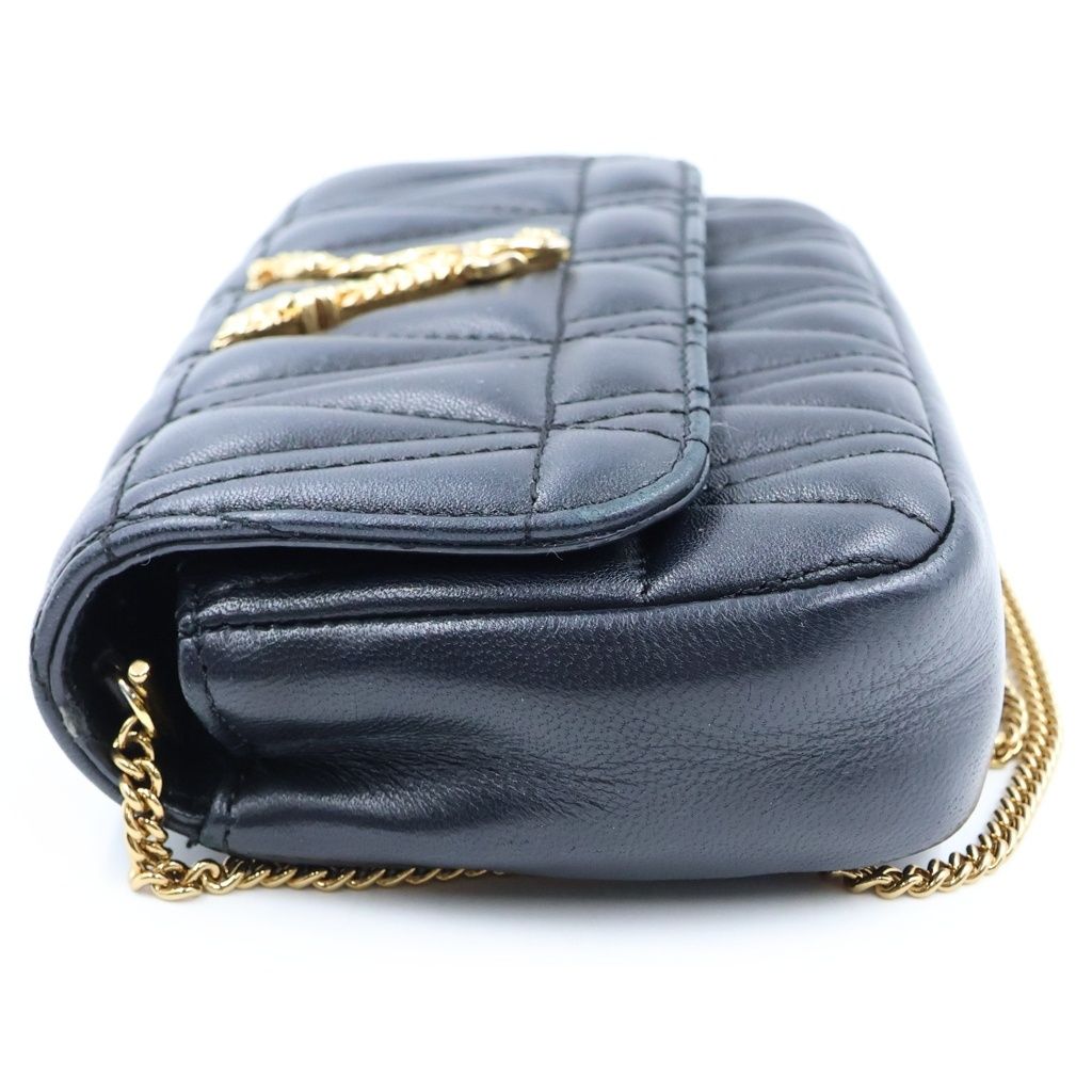 Versace Virtus Logo Plate Quilted Lambskin Leather Chain Shoulder Bag Gold Black — view 3