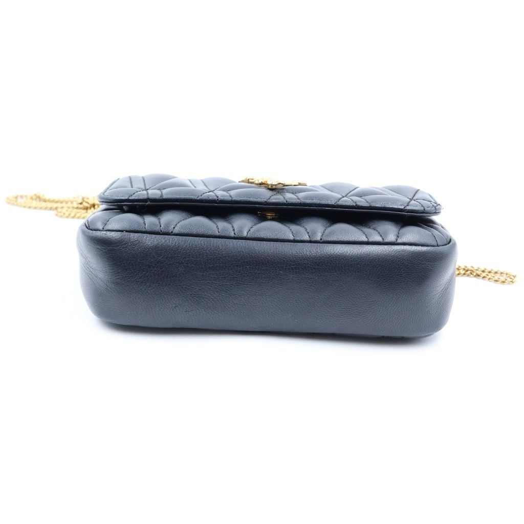 Versace Virtus Logo Plate Quilted Lambskin Leather Chain Shoulder Bag Gold Black — view 4