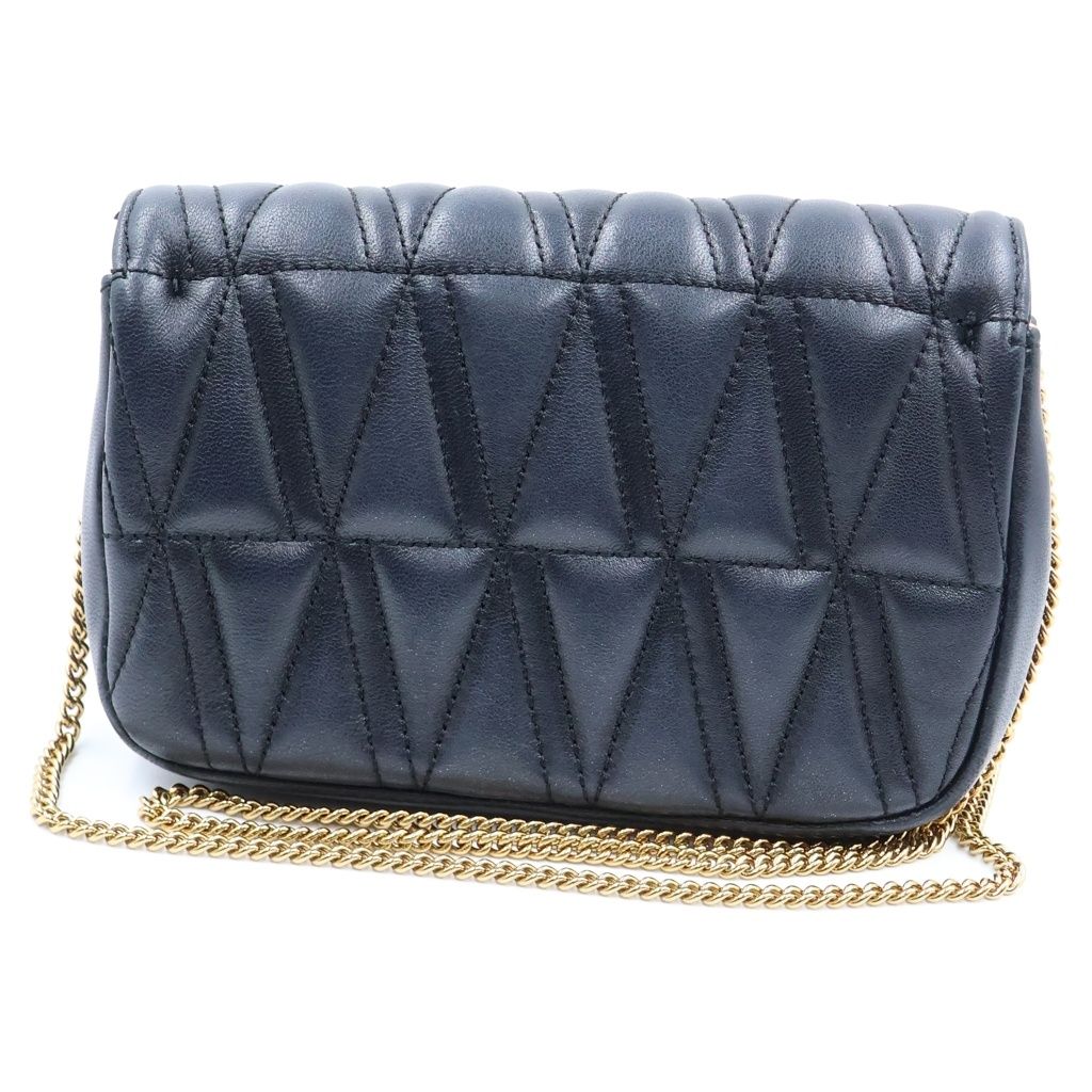 Versace Virtus Logo Plate Quilted Lambskin Leather Chain Shoulder Bag Gold Black — view 2