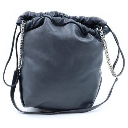Saint Laurent Paris Teddy Pouch Leather Chain Shoulder Bag Drawstring Black — view 2